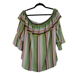 Sweet Pea New York & Co Stacy Frati Women's Top Size XXL Striped Sheer Sleeves